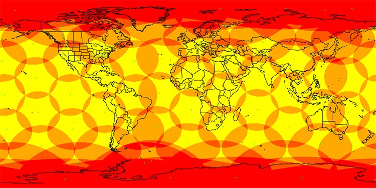 Mapa de satélites de la red Iridium con cobertura mundial